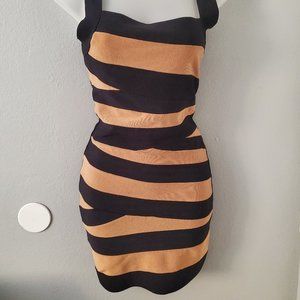 BEBE Bandage Bodycon Dress Black Gold Medium